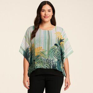 East 5th Tropical Palm Print Poncho Top Size L